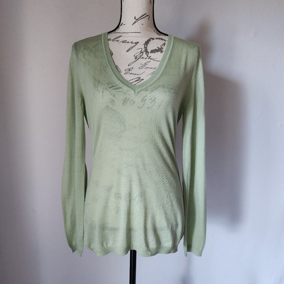 NWoT Malo Made in Italy Cashmere Sweater Pullover Semi-Sheer V-Neck Green - Picture 1 of 12